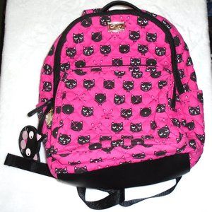 NEW BETSEY JOHNSON HOT PINK KITTY CAT QUILTED BACKPACK PURSE TOTE HANDBAG